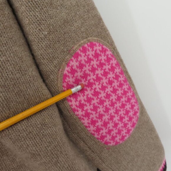 Alexandra Bartlett Women Large Lambswool Wool Brown Pink Elbow Patch Sweater - Picture 7 of 11